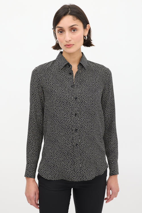 Saint Laurent Black & White Silk Polka Dot Shirt