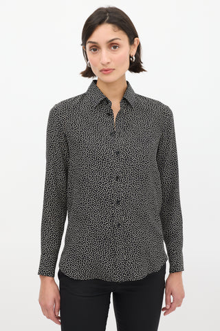 Saint Laurent Black & White Silk Polka Dot Shirt