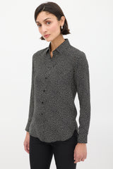 Saint Laurent Black & White Silk Polka Dot Shirt