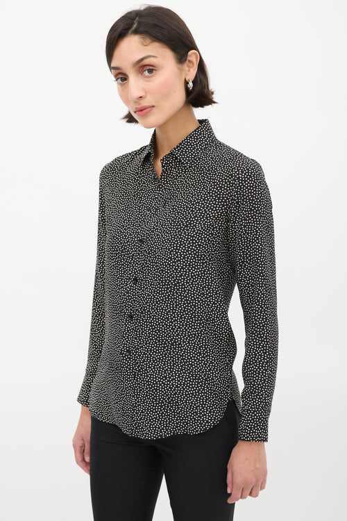 Saint Laurent Black & White Silk Polka Dot Shirt
