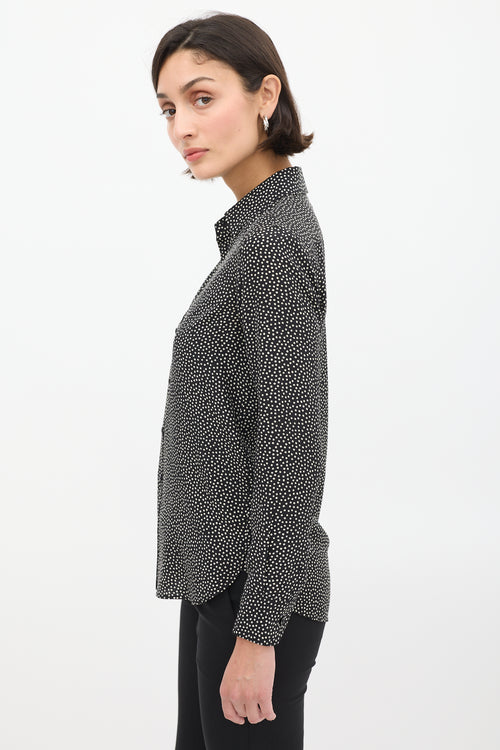 Saint Laurent Black & White Silk Polka Dot Shirt