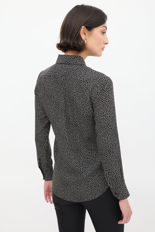 Saint Laurent Black & White Silk Polka Dot Shirt