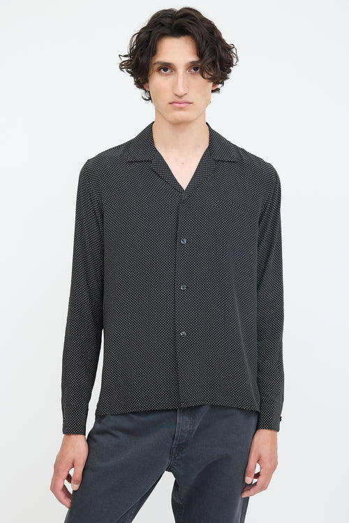 Saint Laurent Black & White Silk Polka Dotted Shirt