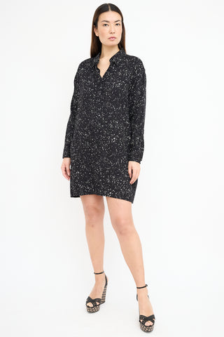 Saint Laurent Black & White Speckle Shirt Dress