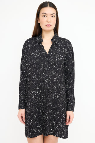 Saint Laurent Black & White Speckle Shirt Dress