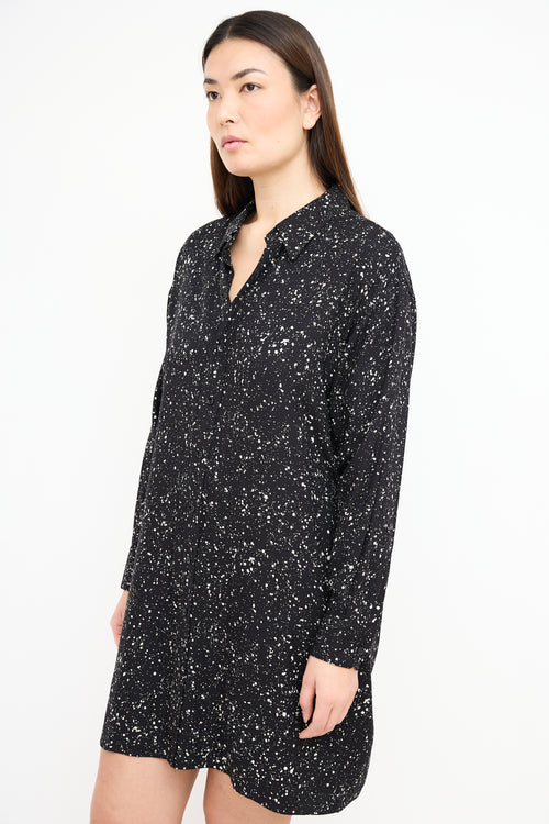 Saint Laurent Black & White Speckle Shirt Dress
