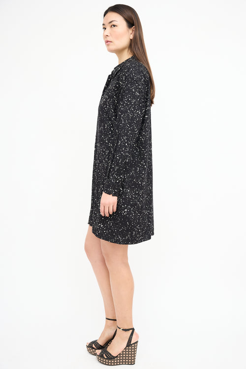 Saint Laurent Black & White Speckle Shirt Dress