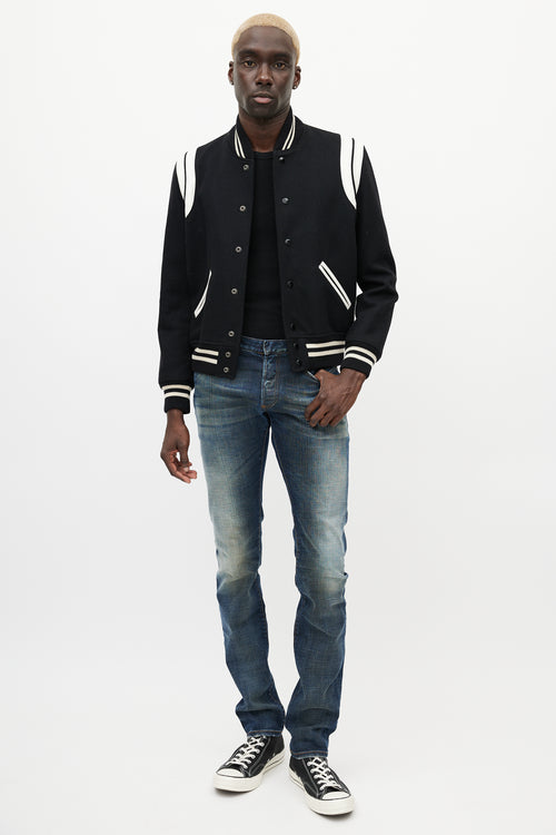 Saint Laurent Black & White Teddy Varsity Jacket