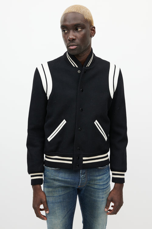 Saint Laurent Black & White Teddy Varsity Jacket