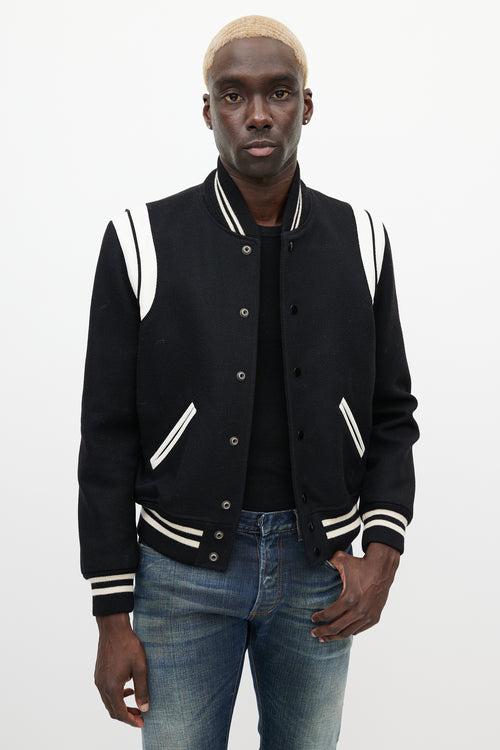 Saint Laurent Black & White Teddy Varsity Jacket