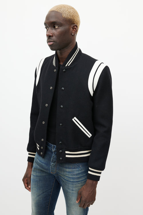 Saint Laurent Black & White Teddy Varsity Jacket