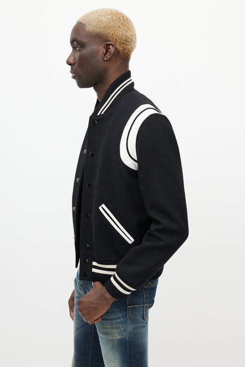 Saint Laurent Black & White Teddy Varsity Jacket