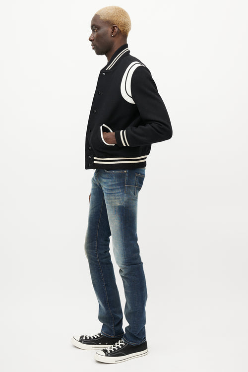 Saint Laurent Black & White Teddy Varsity Jacket