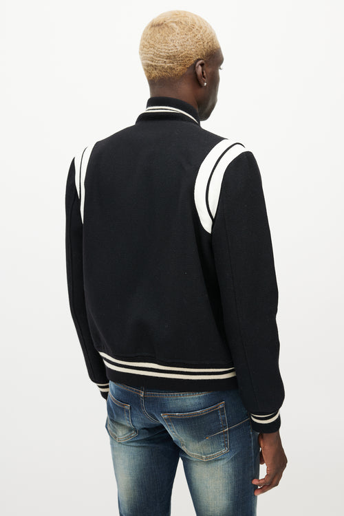 Saint Laurent Black & White Teddy Varsity Jacket