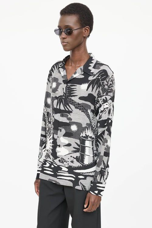 Saint Laurent 2015 Silk Printed Button Up Top