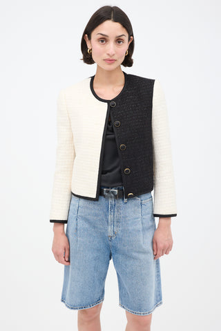 Saint Laurent White & Black Colourblock Tweed Blazer