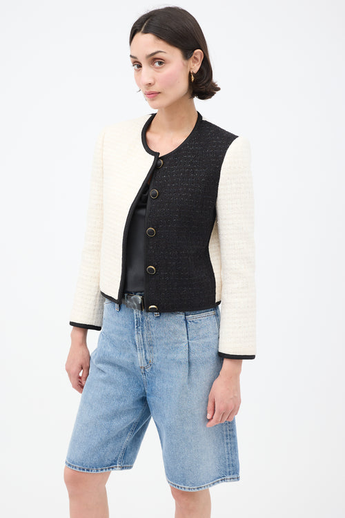 Saint Laurent White & Black Colourblock Tweed Blazer