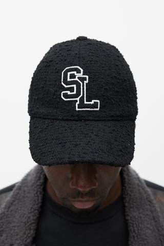 Saint Laurent Black & White Wool Boucle Logo Hat