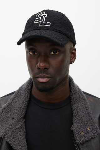 Saint Laurent Black & White Wool Boucle Logo Hat