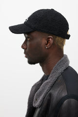 Saint Laurent Black & White Wool Boucle Logo Hat