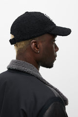 Saint Laurent Black & White Wool Boucle Logo Hat