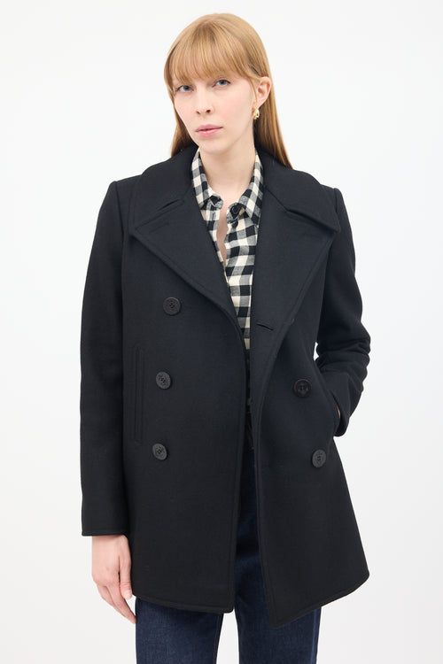 Saint Laurent Black Wool Double Breasted Pea Coat