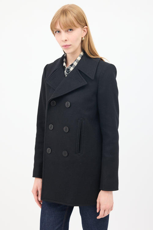 Saint Laurent Black Wool Double Breasted Pea Coat