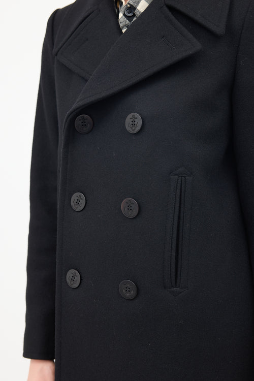 Saint Laurent Black Wool Double Breasted Pea Coat