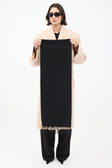 Saint Laurent Black Wool Embroidered Logo Fringe Scarf