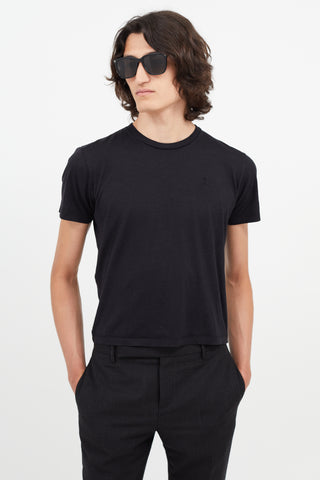 Saint Laurent Black Wool Embroidered Logo T-Shirt