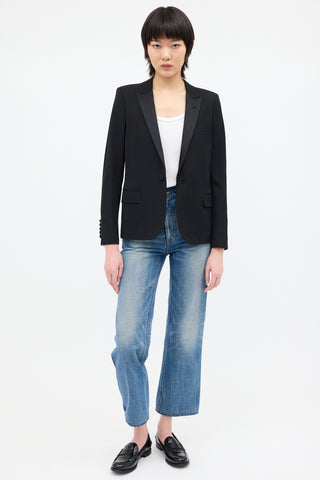 Saint Laurent Black Wool & Satin Lapel Tuxedo Blazer