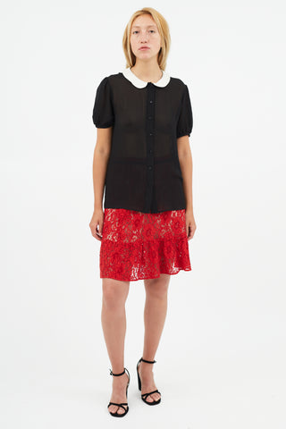 Saint Laurent Black & White Silk Top