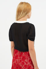 Saint Laurent Black & White Silk Top