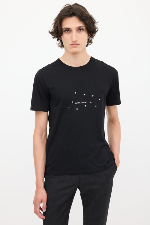 Saint Laurent Black & Silver Star Logo Printed T-Shirt