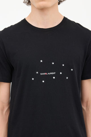 Saint Laurent Black & Silver Star Logo Printed T-Shirt