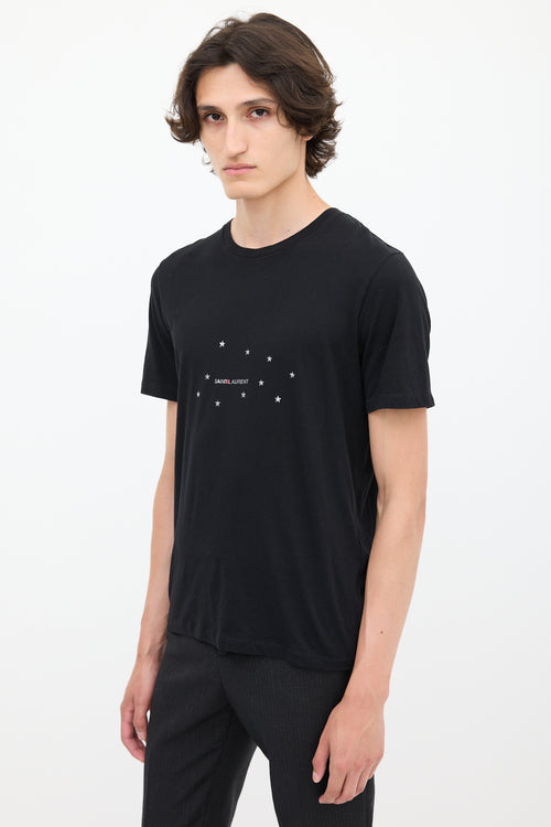 Saint Laurent Black & Silver Star Logo Printed T-Shirt