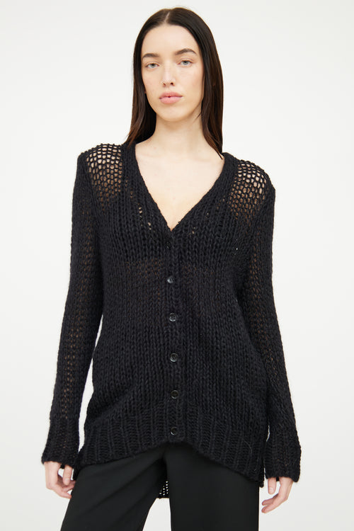 Saint Laurent 2015 Black Loose Knit Wool Blend Cardigan