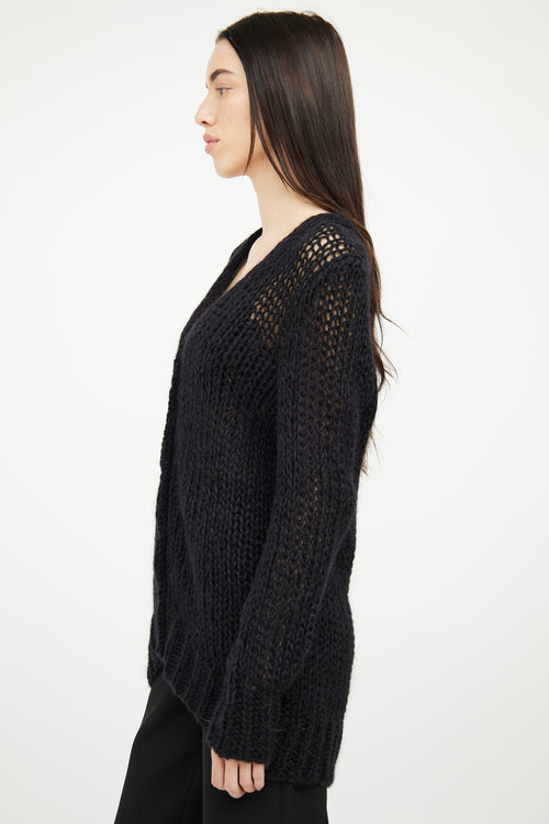 Saint Laurent 2015 Black Loose Knit Wool Blend Cardigan