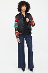 Saint Laurent Satin Embroidered Embellished Bomber Jacket