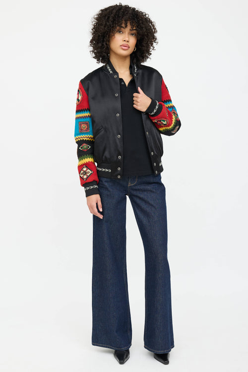 Saint Laurent Satin Embroidered Embellished Bomber Jacket