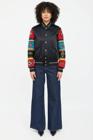 Saint Laurent Satin Embroidered Embellished Bomber Jacket