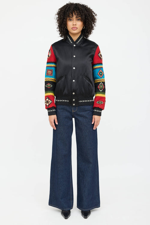Saint Laurent Satin Embroidered Embellished Bomber Jacket