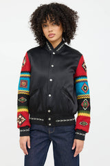 Saint Laurent Satin Embroidered Embellished Bomber Jacket