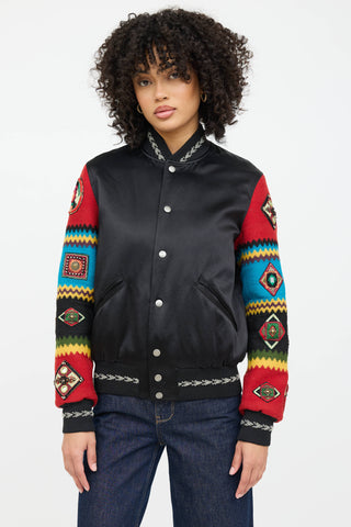 Saint Laurent Satin Embroidered Embellished Bomber Jacket