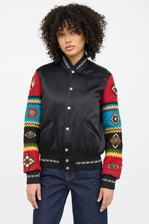 Saint Laurent Satin Embroidered Embellished Bomber Jacket