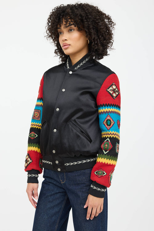 Saint Laurent Satin Embroidered Embellished Bomber Jacket