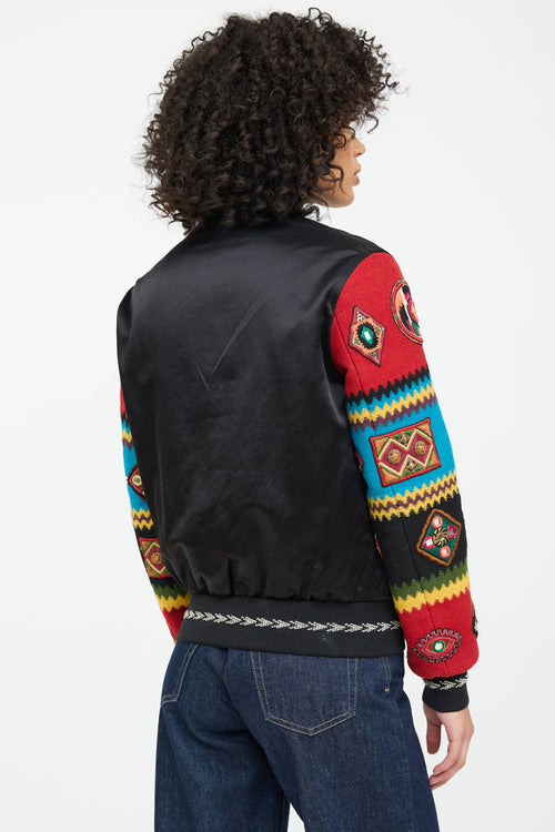 Saint Laurent Satin Embroidered Embellished Bomber Jacket