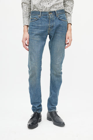 Saint Laurent Blue Denim Medium Wash Five Pocket Jeans