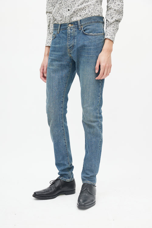 Saint Laurent Blue Denim Medium Wash Five Pocket Jeans
