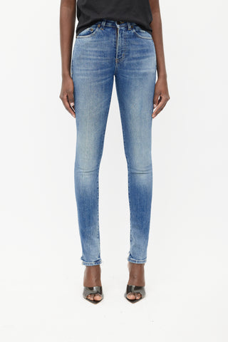 Saint Laurent Blue Mid Wash High Rise Slim Jeans